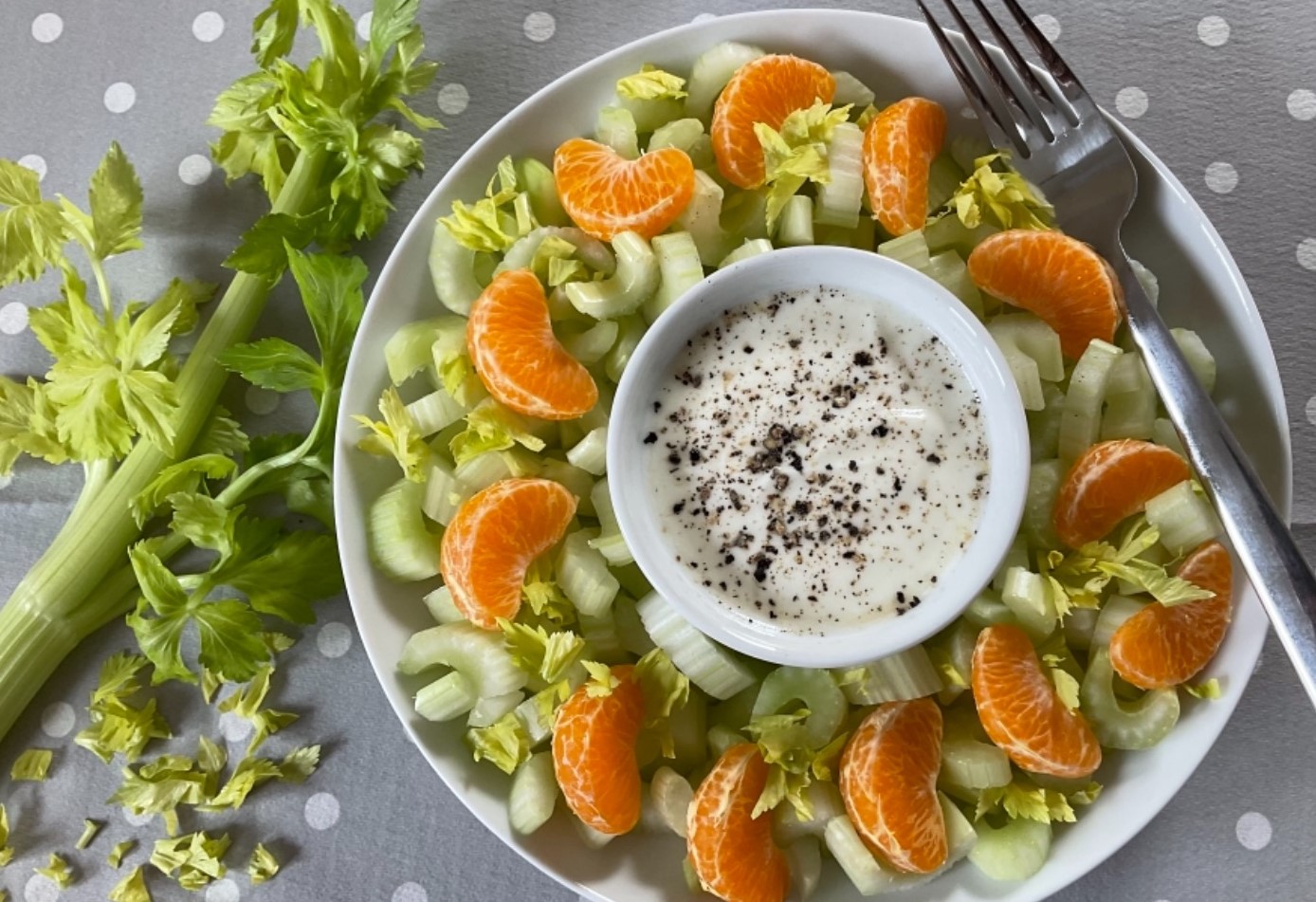 Staudensellerie-Mandarinen-Salat mit Joghurtdressing – Iss bunt – Foodblog